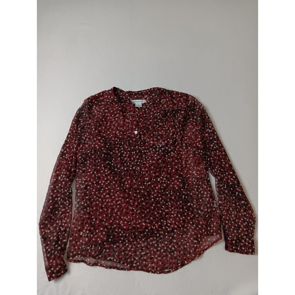 Liz Claiborne Sheer Blouse Womens S Red Polka Dot Long Sleeve Top w/ Camisole